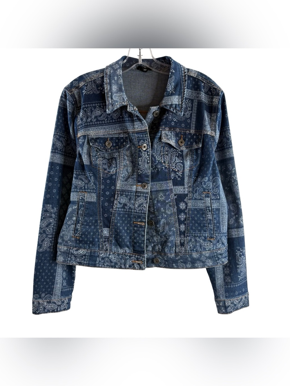 TRIBAL Blue Paisley Bandana Print Denim Jean Jacket $98
